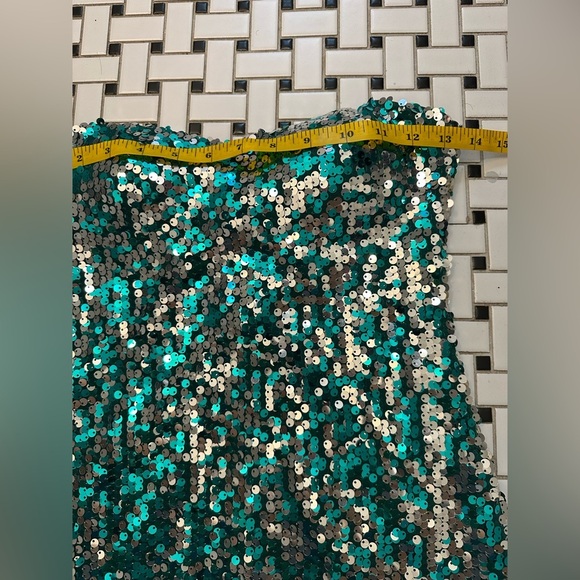 Sequin Strapless Dress in Green and Silver - Picture 4 of 5